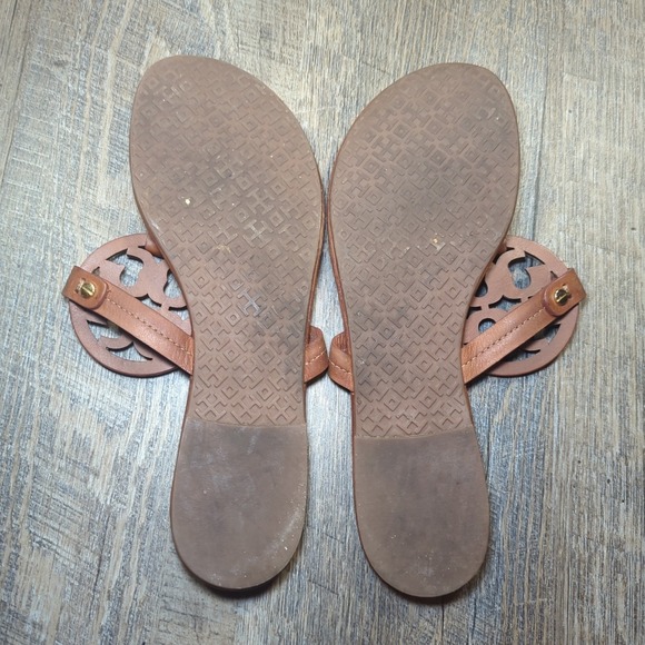 Tory Burch Miller Sandals Vintage Vachetta Tan Leather Medallion Logo Size 9 - Picture 12 of 14